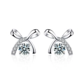 Sparkling S925 sterling silver bow knot stud earrings with moissanite diamonds on white base - 925 Silver (0.6ctw Moissanite) / White Gold