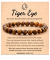 Detail of tiger eye stone bead bracelet on description card with handmade with love text - Tiger Eye Bracelet