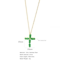 Gold plated stainless steel cross necklace featuring emerald green zircon pear shaped stones - Cross No.16 (Gold Pear Green Stone)