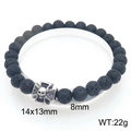Elastic black lava stone beaded bracelet with silver skull cross charm, 8mm beads - 8mm Bead Cross Skull Style (KB205893-Z)