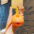 Mini orange electronic Muyu stress relief keychain with a cartoon bear pendant accessory - Cream Bear Wooden Fish Keychain - Yellow Heart