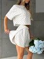 Women's summer two-piece pajama set with black heart print on white short sleeve and shorts - S / White (Gray Heart Print)