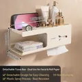Wall-mounted cream tissue box with storage shelf and 350x120x120mm waterproof metal design - Extended Right-facing - Creamy White - Dual Use
