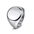 Polished silver stainless steel signet ring with a smooth round flat top for men - US 7 / Silver