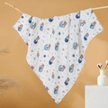 Soft muslin cotton baby swaddle blanket featuring blue astronaut bear and moon print - 6-Layer 110*110cm / Straight Edge-Happy Planet