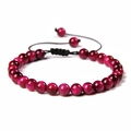 Adjustable hand-woven bracelet with 6mm purple tiger eye natural stone beads - 6mm / Rose Red Tiger Eye