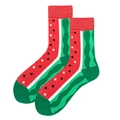Vibrant watermelon patterned mid-calf cotton socks with bright red and green knit design - Red Watermelon