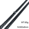 Polished black stainless steel Cuban chain necklace for men, 8mm width and 600mm length - 8mm / Black