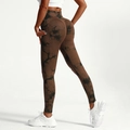 High-waisted dark brown tie-dye yoga pants with side pockets and butt-lifting design - Tie-dye Coffee
