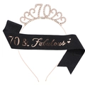 70th birthday accessories set with rose gold crystal crown and black 70 & Fabulous sash - One Size / 70th (Glitter) / Black/Rose Gold