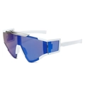 Futuristic white frame sports sunglasses with blue purple mirrored lenses and side shields - White Frame Blue Lens