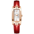Elegante orologio al quarzo quadrato in oro rosa con cinturino in pelle rossa coccodrillo e diamanti - Rosso Bianco