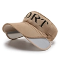 Khaki breathable knit sun visor with retractable grey side panels and SPORT embroidery - Deep Beige