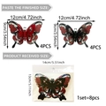 Size chart for 3D skull and rose butterfly wall stickers with detailed dimensions - Red Rose Skull (PJU15000)
