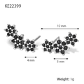S925 sterling silver flower earrings with black zircon stones in a triple cluster design - 925 Silver / Silver Black