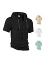 Men's loose short sleeve hooded cotton linen shirt in black color variant - S / Black