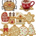 8-piece Christmas diamond painting coaster set with gingerbread man and deer designs - XIN016 Christmas Gingerbread / No Stand/OPP Bag