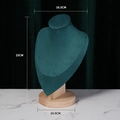 Emerald green velvet necklace display bust on wooden base for jewelry storage - Wood Green Velvet Medium