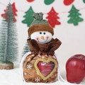 Christmas snowman drawstring gift bag with heart-shaped window and brown snowflake fabric - Heart Snowman Bag