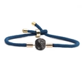 Adjustable blue braided rope bracelet with a gold-plated yin yang charm and crystals - Blue Rope Black Yin Yang