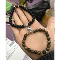 Couples beaded bracelets set featuring black matte beads, tiger eye stone, and heart magnet - Matte with Tiger Eye Silver (磨砂虎眼银)
