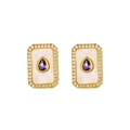 Detail of rectangular 18K gold earrings with purple gemstone and mother of pearl - Water Drop Purple Zirconia Earrings