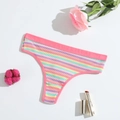 Pink striped cotton thong for women with ribbed texture and elegant floral background - Light Pink
