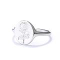 Close-up of engraved sunflower pattern on a polished silver stainless steel ring - Size 11 / Sunflower Retro Signet Style (钢色1款)