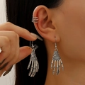 Silver gothic skeleton hand earring set with ear cuff and stud in vintage style - Silver Mix (40)