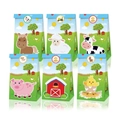 Farm animal themed party favor bags featuring cow, sheep, and pig designs in 6 pack set - Farm Scene Series 6 Designs 12 Bags + 18 Stickers (LB030)