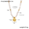 Elegant freshwater pearl necklace with a textured golden copper orb pendant and beads - Freshwater Pearl Necklace (P1625)