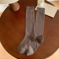 Brown combed cotton knee high ribbed socks for women in minimalist style - One Size / Dark Gray