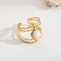 18K gold plated multi-layer hammered open ring with oval white natural stone - R01041-Gold White Oval Stone Hammered