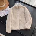 Beigefarbene Fleecejacke mit Stehkragen und durchgehendem Reißverschluss für Herbst und Winter - S / Khaki