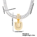 Gold letter U pendant necklace with sparkling cubic zirconia on a 60cm tennis chain - Letter U