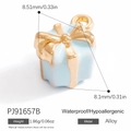 Light blue gift box pendant charm in gold finish with precise 8.51mm size measurements - Light Blue Gift Box Style (PJ91657B)