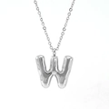 Silver stainless steel puffy bubble letter W pendant necklace on a clean white backdrop - Steel Tone Letter W