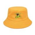 Detail of orange bucket hat featuring an embroidered cartoon frog pattern and reinforced brim - M (56-58cm) / Yellow