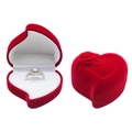 Red heart-shaped velvet jewelry box for rings with embossed rose lid and white lining - White / Heart Flower Skewed Single Ring / Red