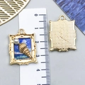 French vintage style gold pendant with blue enamel, seashell and pearl charms - Blue Square Pearl Conch-23582
