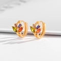 Gold huggie earrings with colorful purple and green zircon petal design for women - Multicolor Marquise Crossover Huggies-EH024