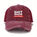 Vintage distressed baseball cap in burgundy with mesh back and white SHIT SHOW graphic - One Size / Burgundy