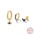 S925 Sterling Silver Gold Evil Eye Earring Set with Blue Zircon and Leaf Stud Details - #9 Gold Set of 3 (Blue Evil Eye)