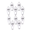 Detail of 10-piece white enamel coffin pendants with skull patterns and silver metal finish - White-Silver Plated