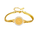Pulsera de cadena cubana de acero de titanio dorado con colgante de moneda y cristales blancos - Dorado