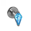 G23 titanium labret sieraad met blauwe ruitvormige zirkoon en platte achterkant - 1.2x8mm / Zeeblauwe Ruit Zirconia