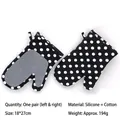 Polka dot cotton oven mitts with anti-slip silicone grip, heat resistant pair 18x27cm - Left and Right Hand Combination / Black Polka Dot