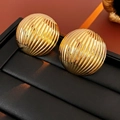 Elegant gold-tone hemispherical stud earrings with a radiant pleated metallic texture - Gold Striped Semicircle Style (10#)