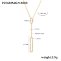18K gold plated titanium necklace featuring double oval rings with cubic zirconia inlay - Gold Zircon Rectangle Double Layer Necklace