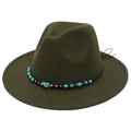 Dark green western cowboy hat with turquoise beaded band on a clean white background - M (56-58cm) / Army Green